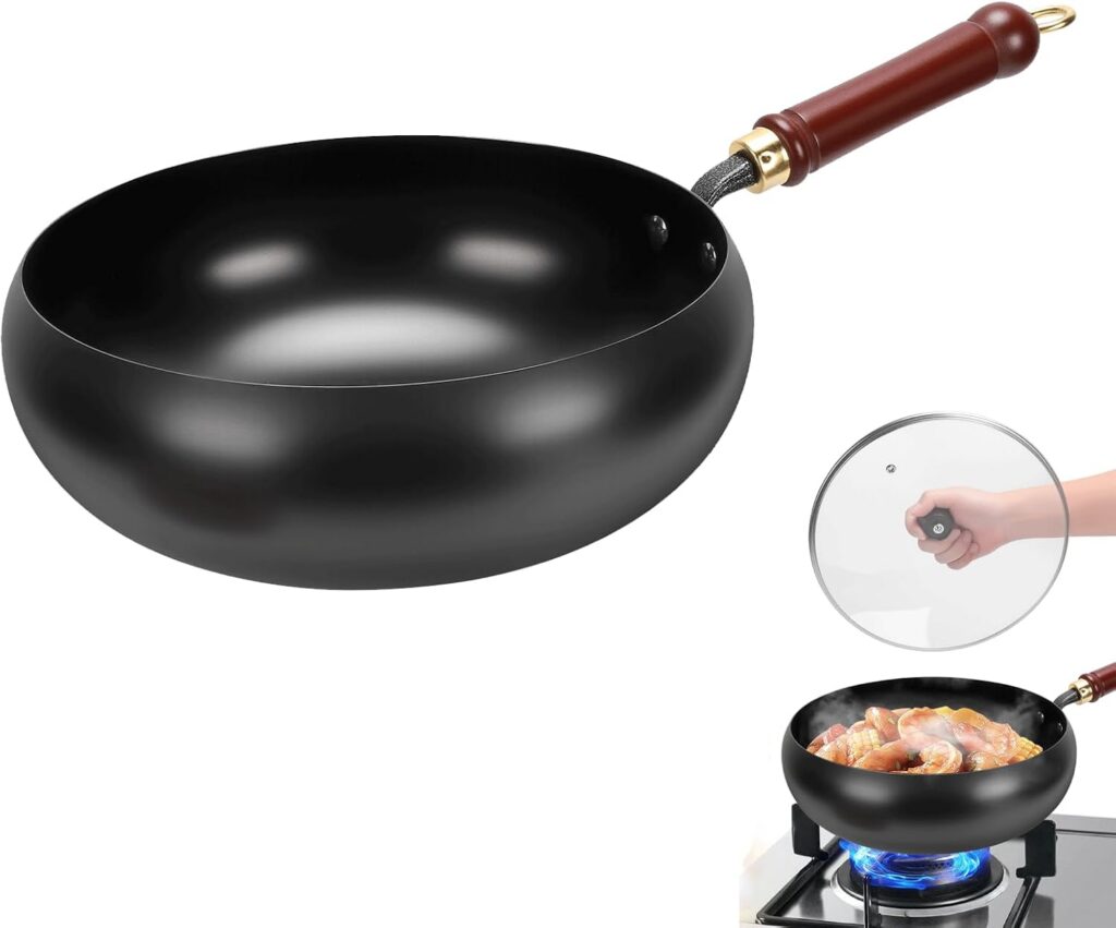 Gugxiom Suntuup Cast Iron Wok, 28cm with Glass Lid