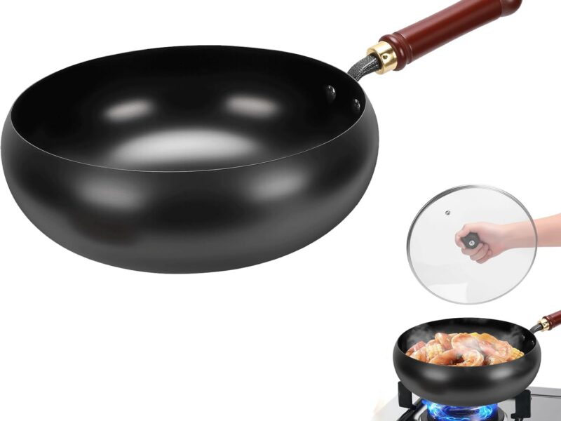 Gugxiom Suntuup Cast Iron Wok, 28cm with Glass Lid
