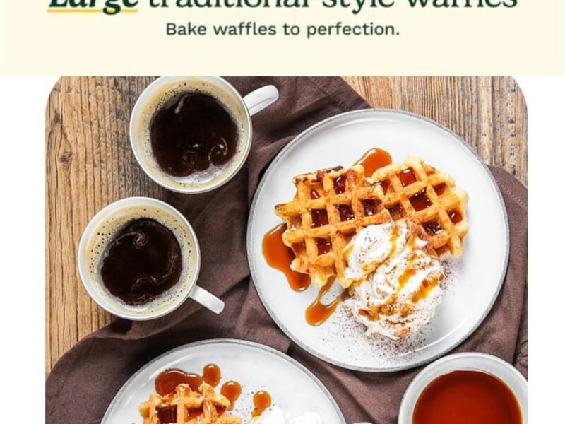 Electric Round Belgian Waffle Maker, 4-Section Grid