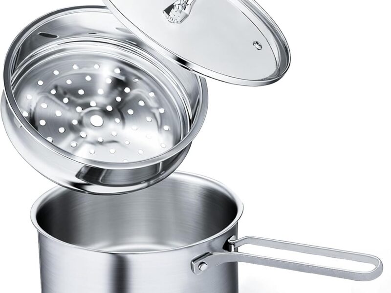 Stainless Steel Saucepan, 1500ml with Steamer Basket and Lid