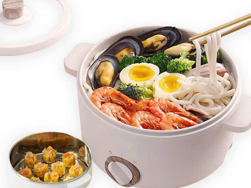 Electric Hot Pot with Steamer, 1.5L Nonstick Skillet