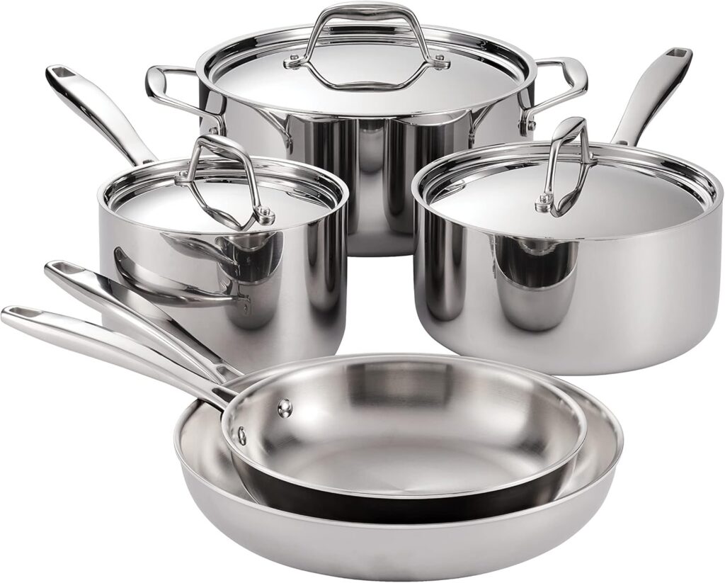 Tramontina Tri-Ply Clad Stainless Steel Cookware Set, 8-Piece with Lids