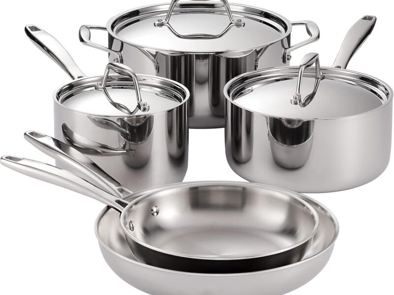 Tramontina Tri-Ply Clad Stainless Steel Cookware Set, 8-Piece with Lids