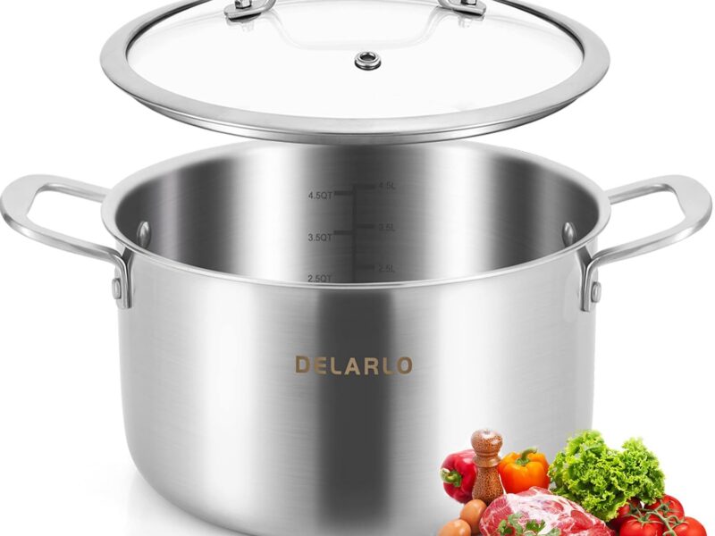 DELARLO Tri-Ply Stainless Steel Stock Pot, 5 Quart
