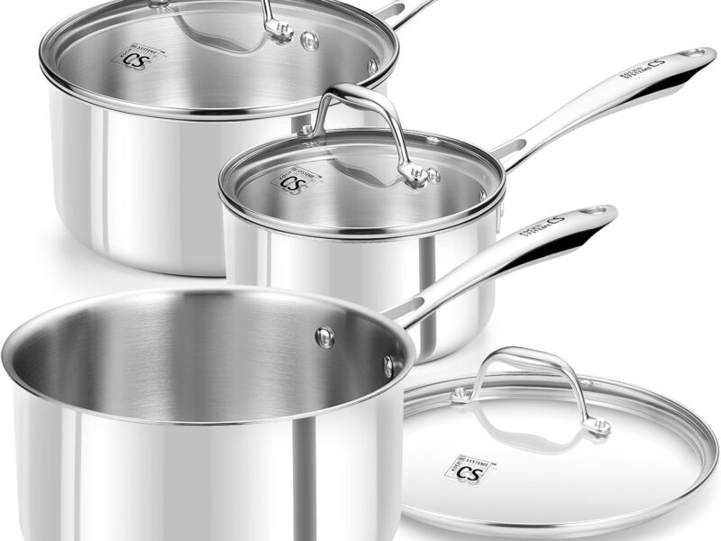 KOCH SYSTEME CS Tri-Ply Stainless Steel Saucepan Set, 16cm, 18cm & 20cm