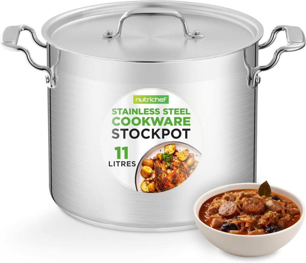 NutriChef Stainless Steel Stock Pot, 11.4L, Lid