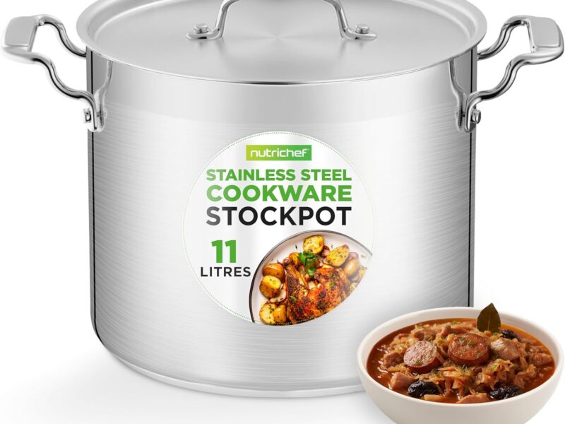 NutriChef Stainless Steel Stock Pot, 11.4L, Lid
