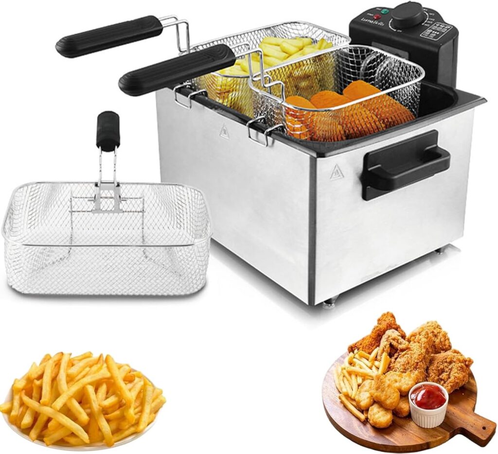 5L Electric Deep Fryer with Lid, 3 Baskets, 2000W
