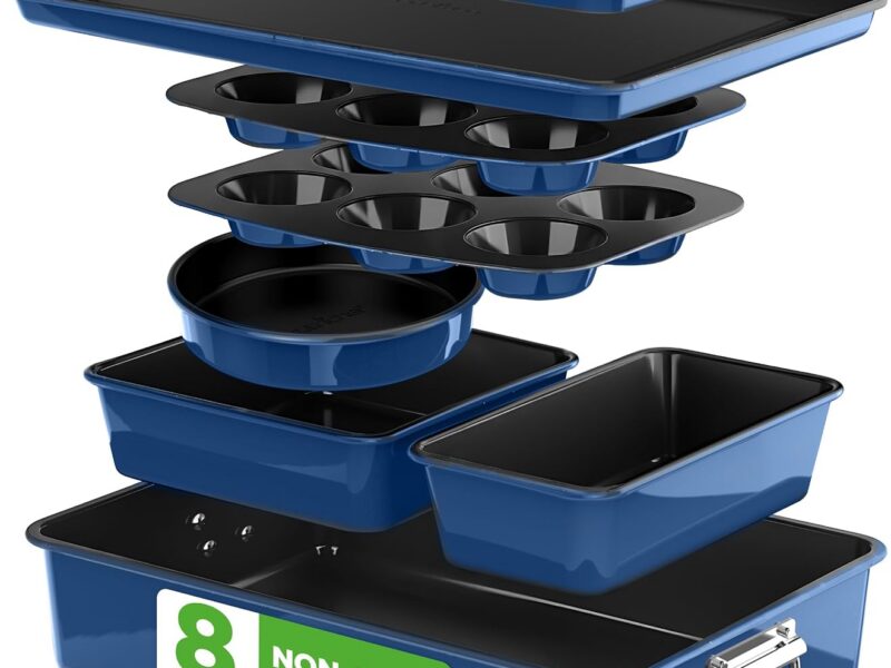 NutriChef Eight-Piece Nesting Bakeware Set, Blue