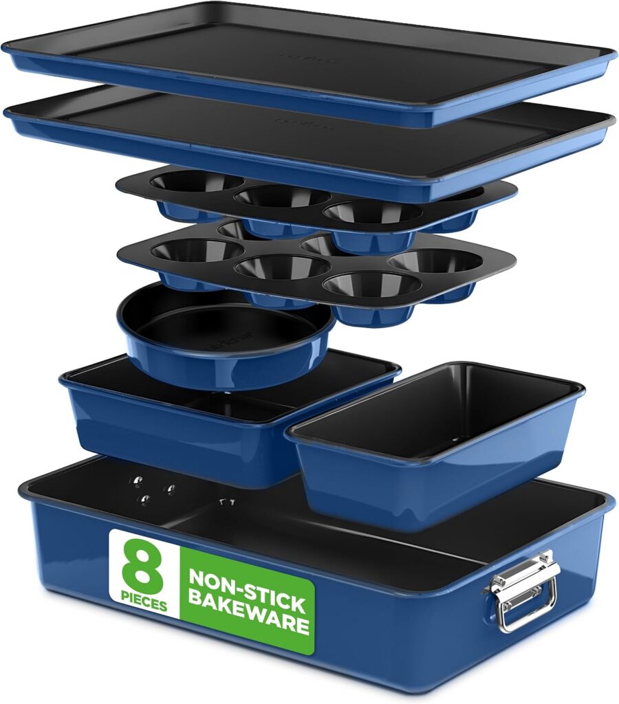 NutriChef Eight-Piece Nesting Bakeware Set, Blue