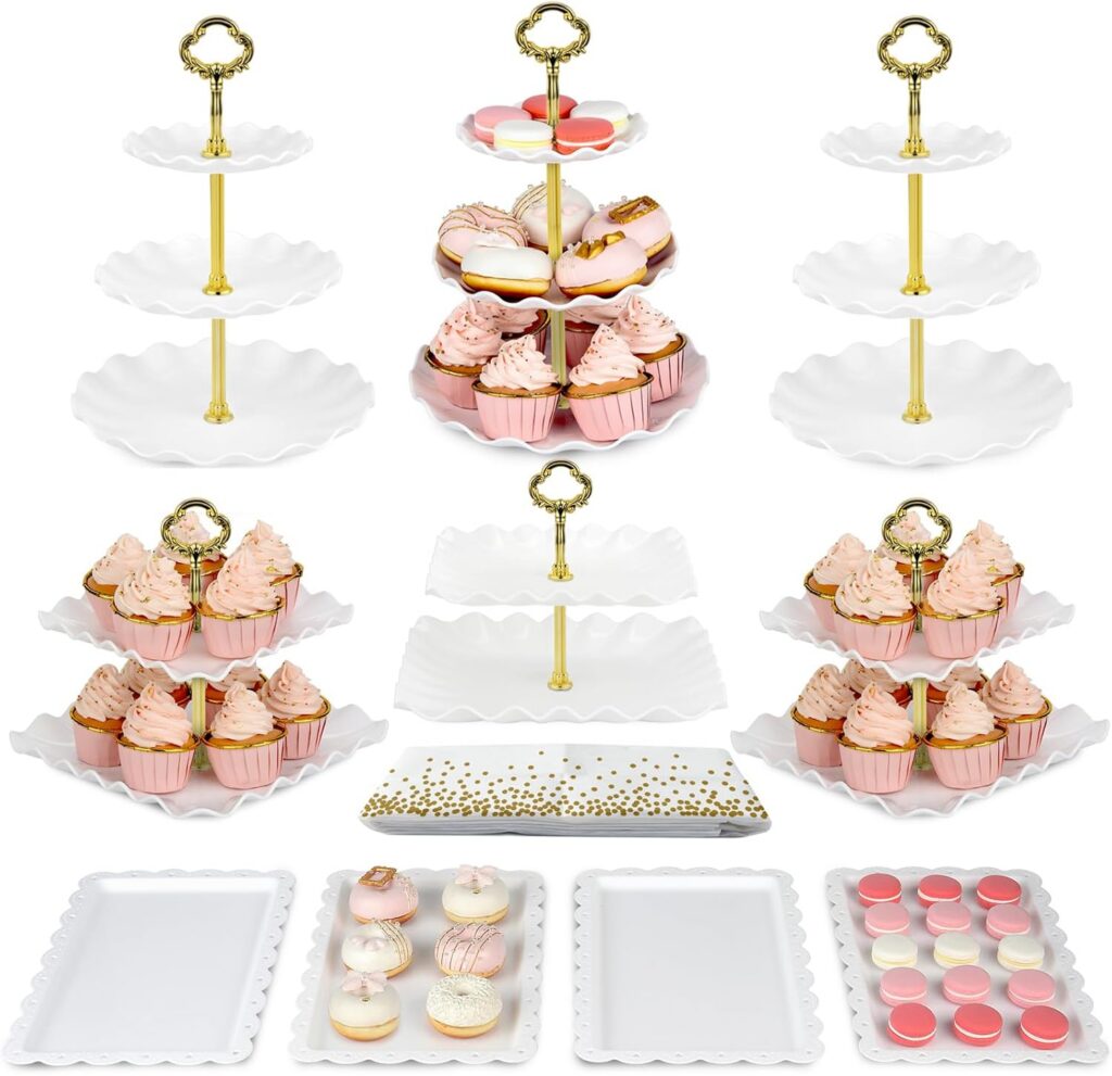 NWK Ten-Piece Cupcake Stand & Appetizer Tray Set, Gold