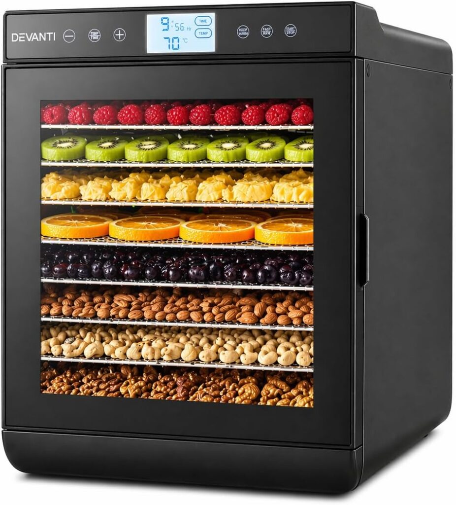 Devanti 6-Tray Food Dehydrator, 700W Stainless Steel Dryer & Timer