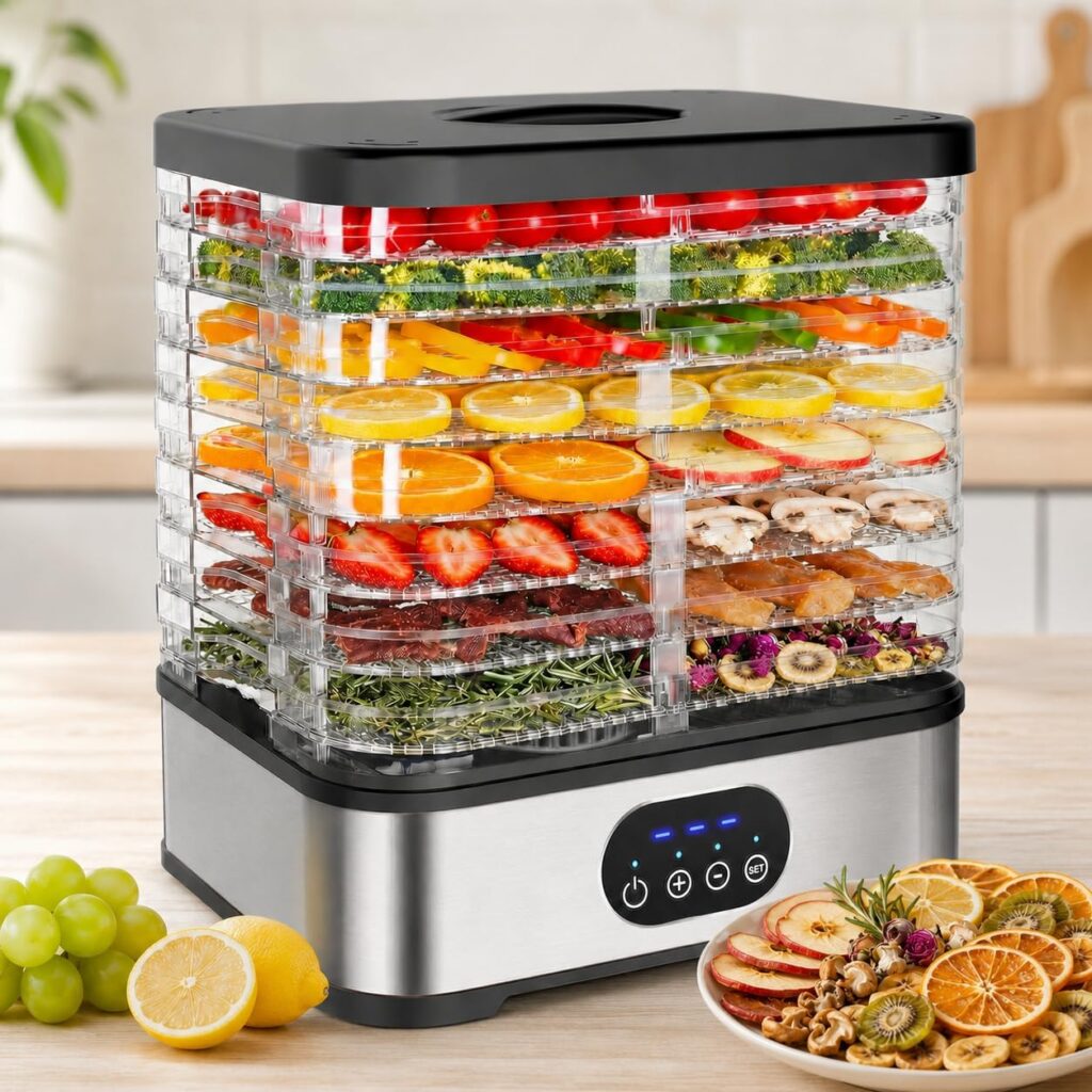 8-Tray BPA-Free Food Dehydrator, Adjustable Temperature & 72H Timer