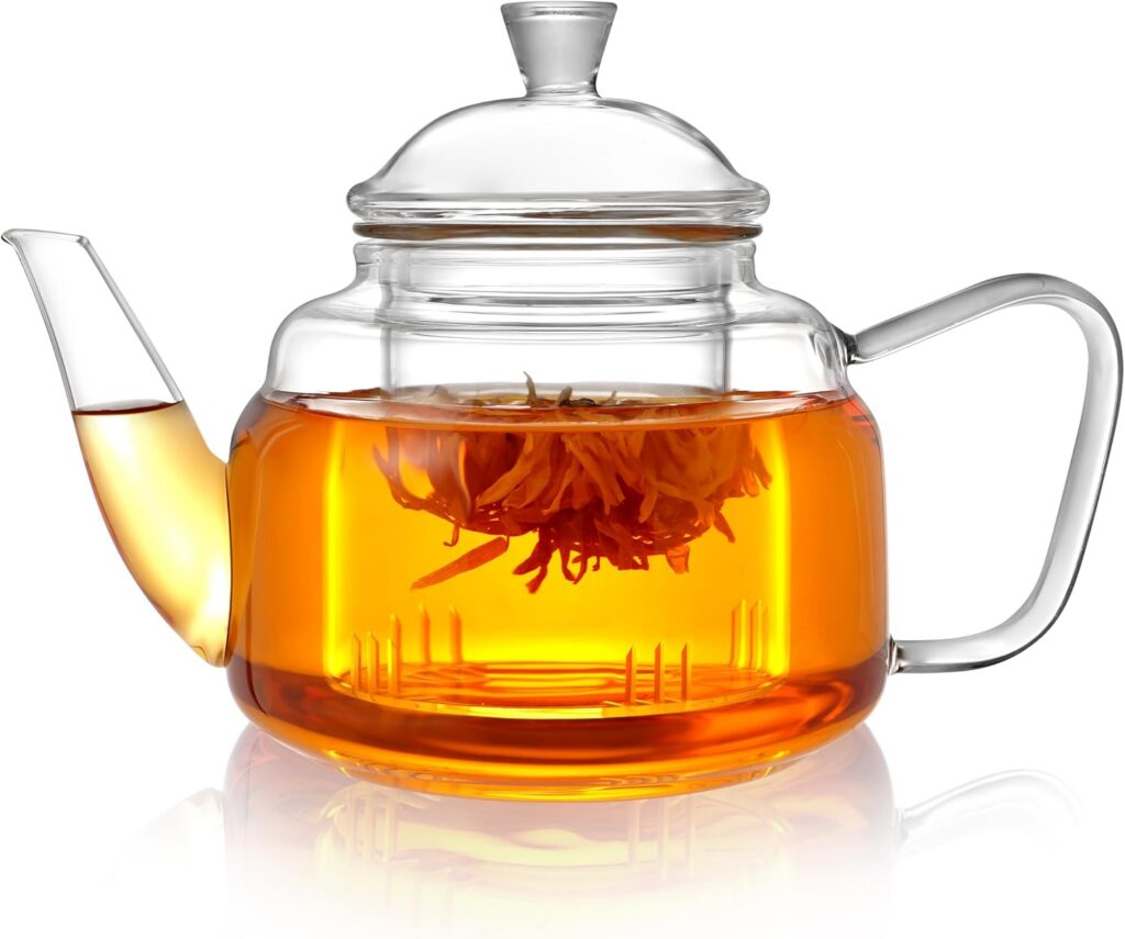 CNGLASS Stovetop Glass Tea Pot with Strainer, 600ml