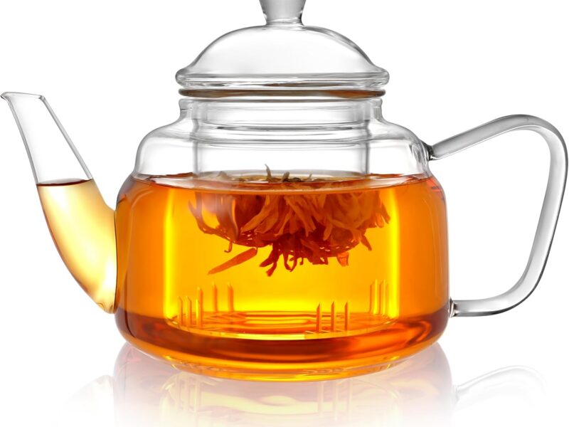 CNGLASS Stovetop Glass Tea Pot with Strainer, 600ml