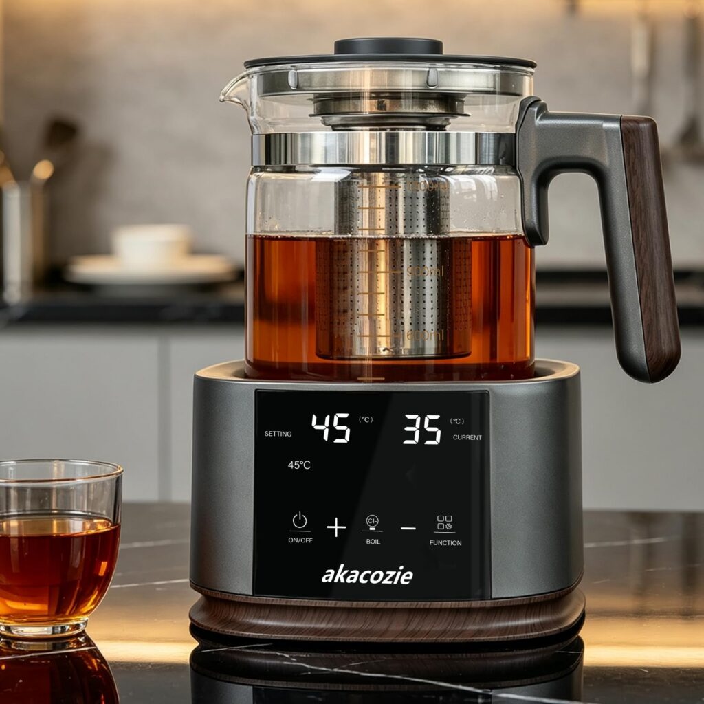 akacozie Smart Glass Tea Maker Kettle, 1.3L