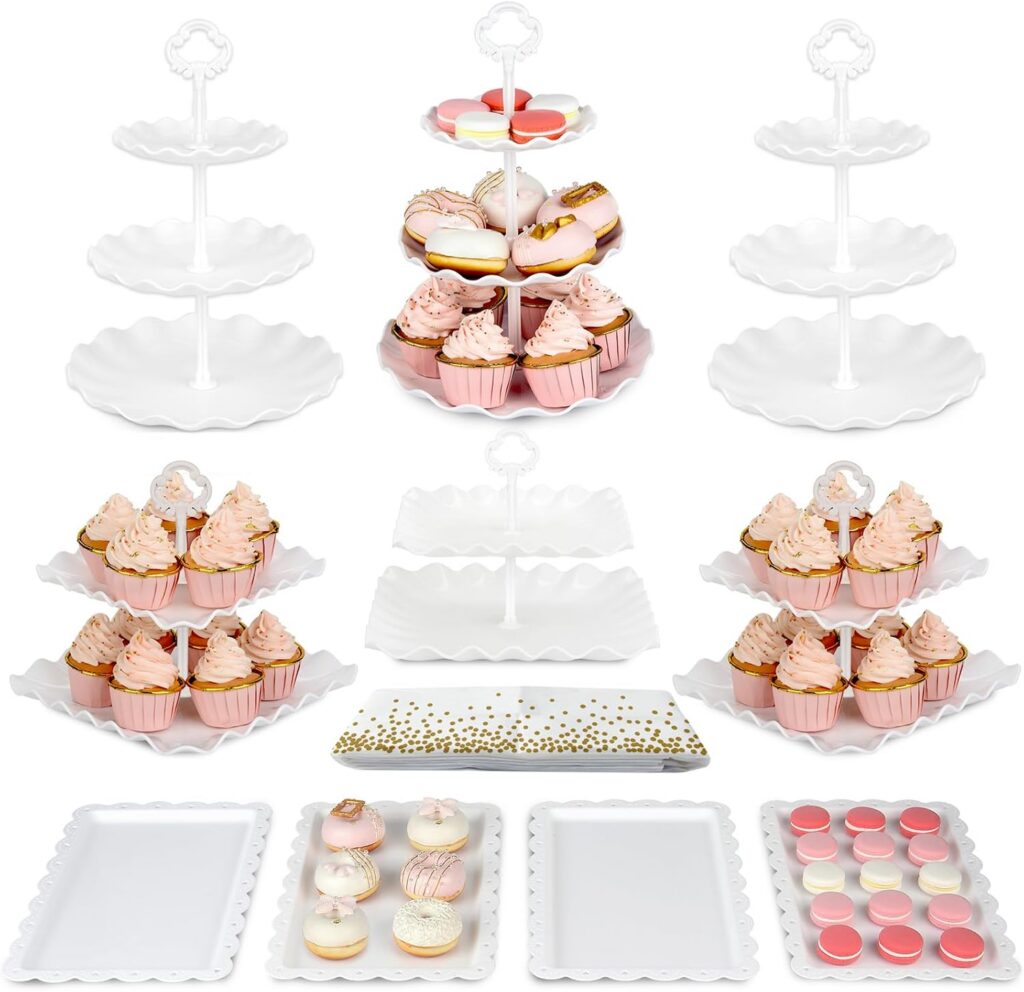 NWK Ten-Piece Cake Stand & Serving Tray Set, White