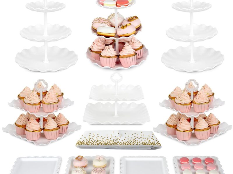 NWK Ten-Piece Cake Stand & Serving Tray Set, White