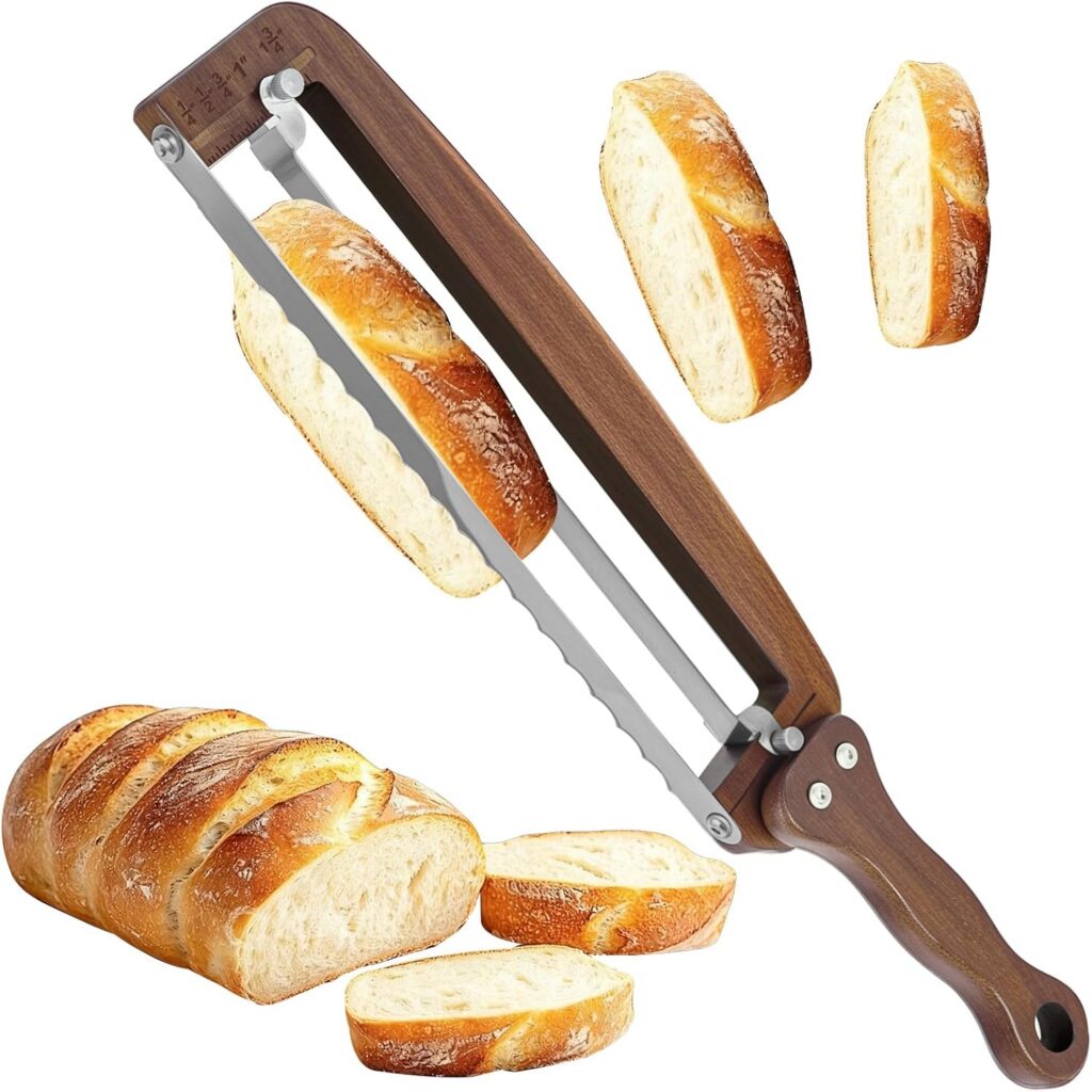Adjustable Wooden Bread Slicer with Thickness Guide