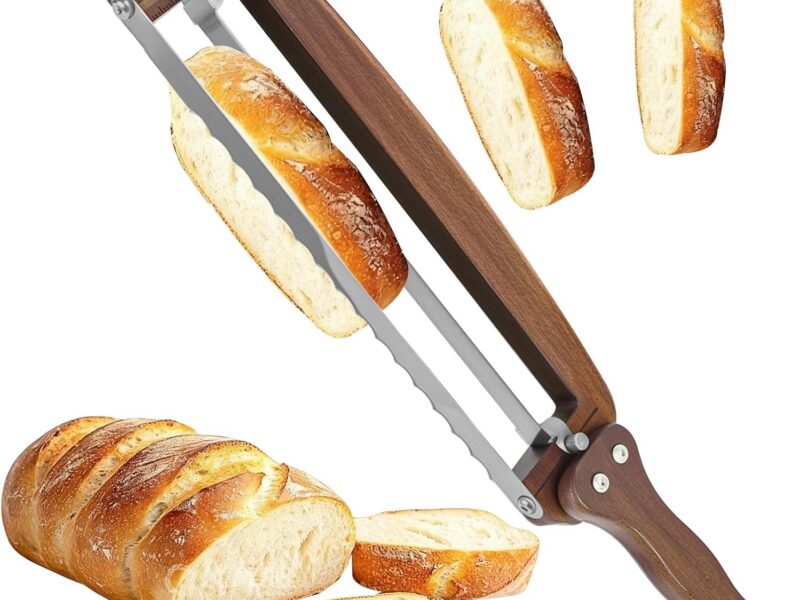 Adjustable Wooden Bread Slicer with Thickness Guide