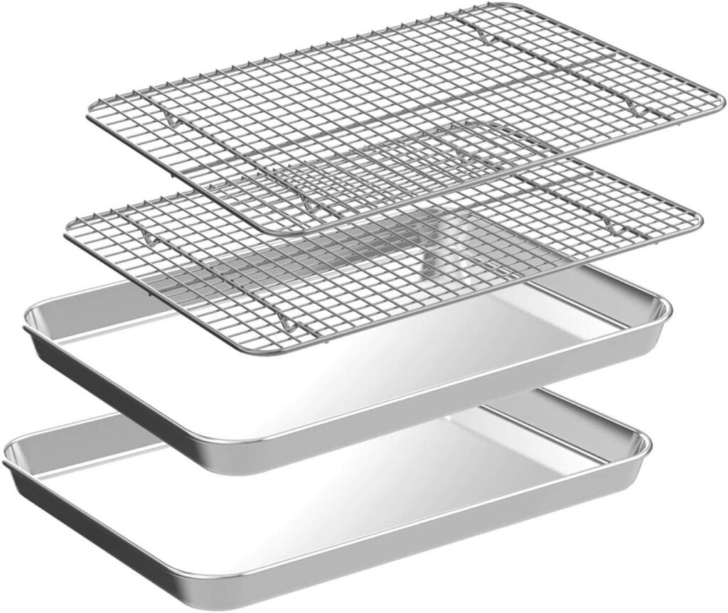 CEKEE Stainless Jelly Roll Pans with Wire Racks, 2 Sets