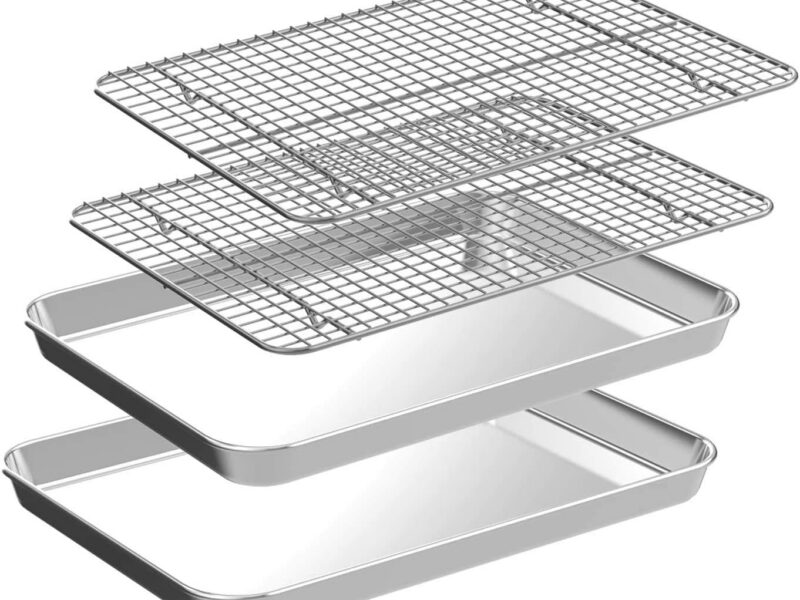 CEKEE Stainless Jelly Roll Pans with Wire Racks, 2 Sets