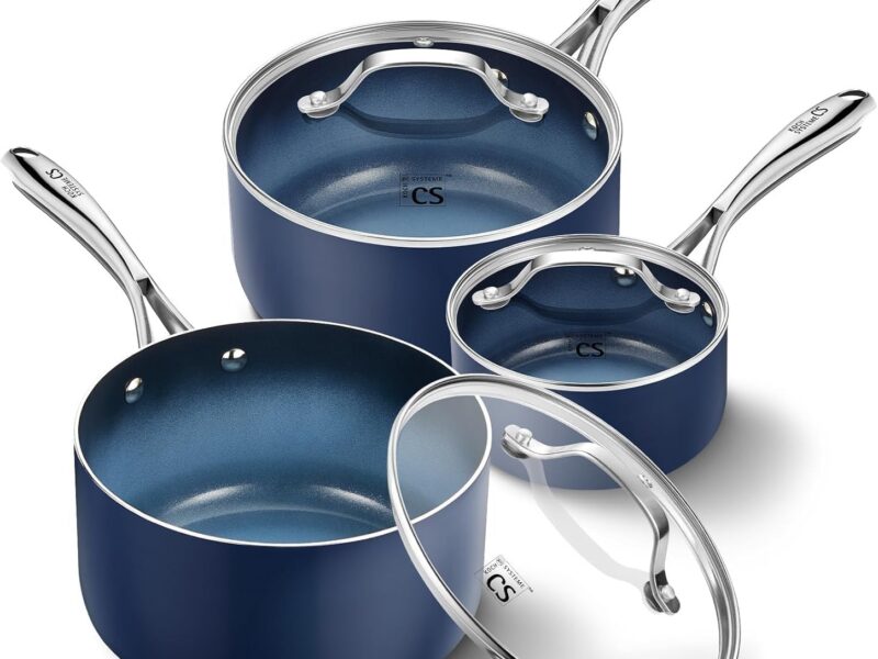 KOCH SYSTEME CS Ceramic Nonstick Saucepan Set, 16cm, 18cm & 20cm with Lids