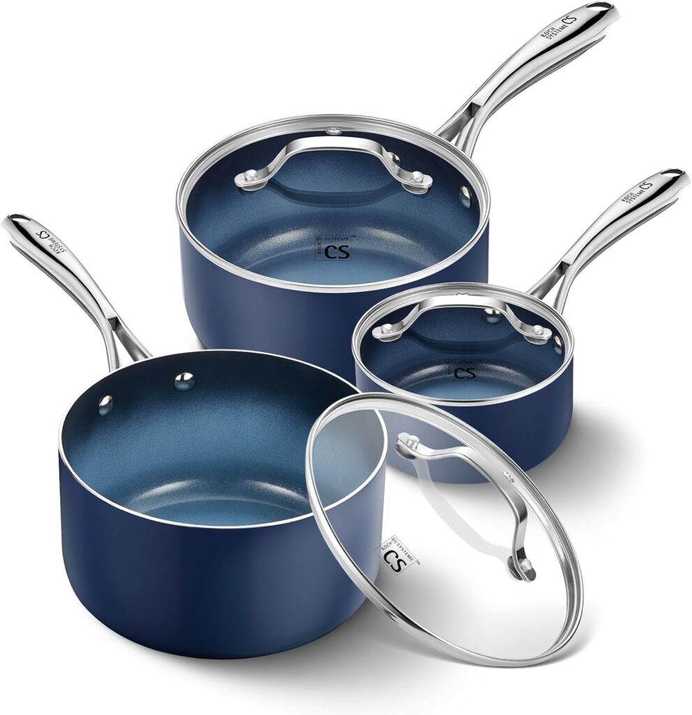 KOCH SYSTEME CS Ceramic Nonstick Saucepan Set, 16cm, 18cm & 20cm with Lids