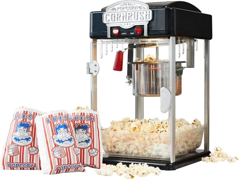 Vintage Theater-Style Popcorn Popper Machine, 4oz, Warming Light & Serving Scoop, Black