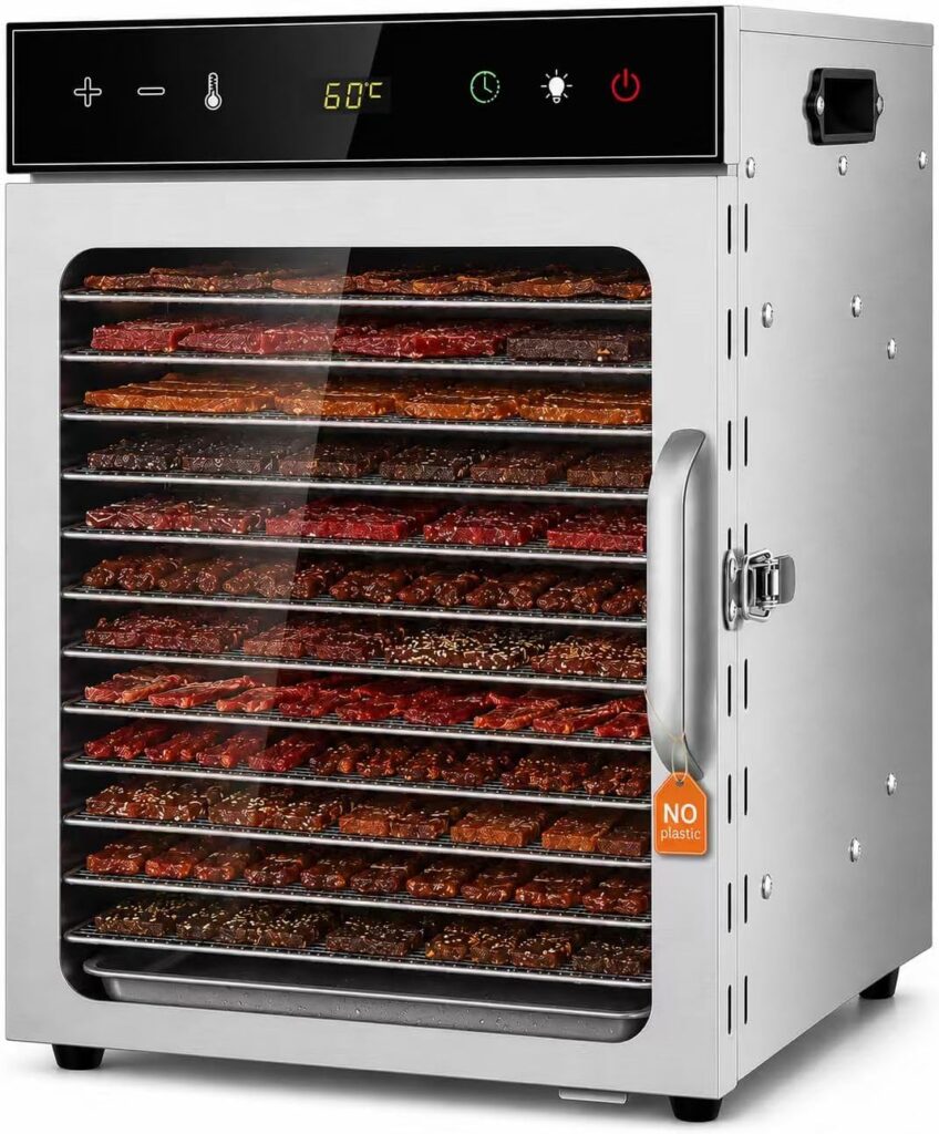 Oiyocemo 12-Tray Stainless Steel Food Dehydrator, 1000W & 24H Timer