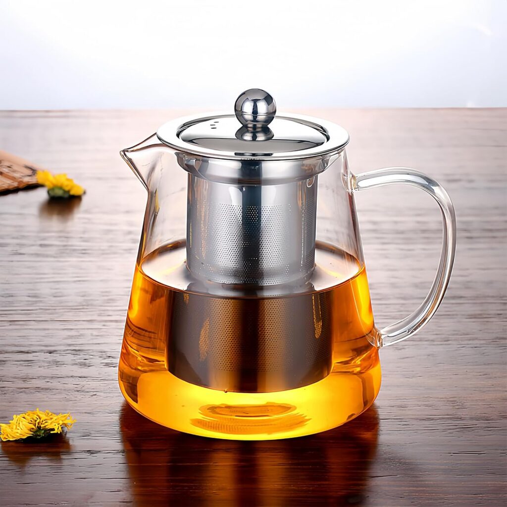 Compact Borosilicate Tea Pot with Steel Strainer, 450ml