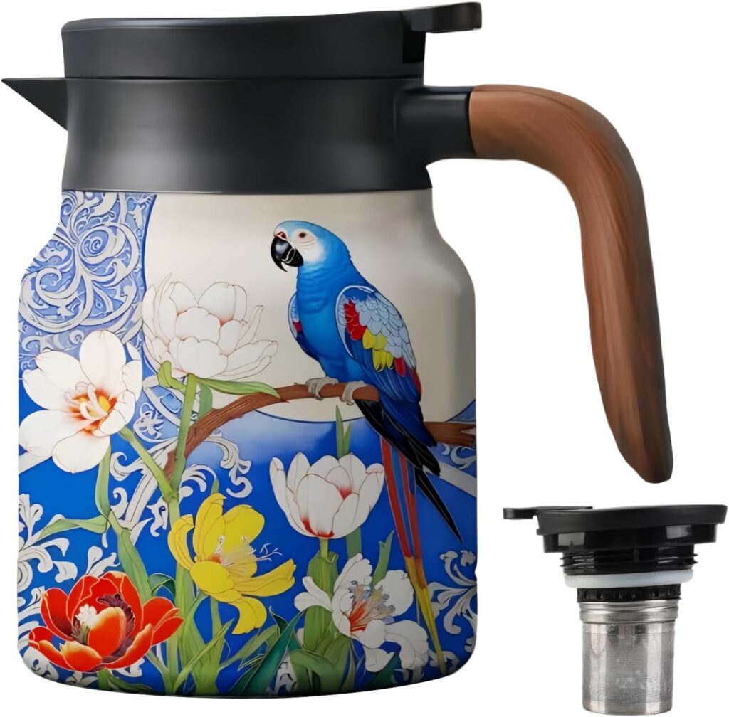Floral Insulated Steel Tea Flask with Infuser, 800ml