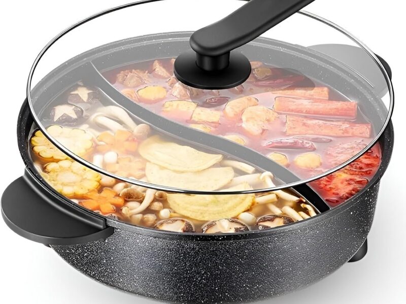 Electric Hot Pot & Wok, 5L Twin Compartment Cooker