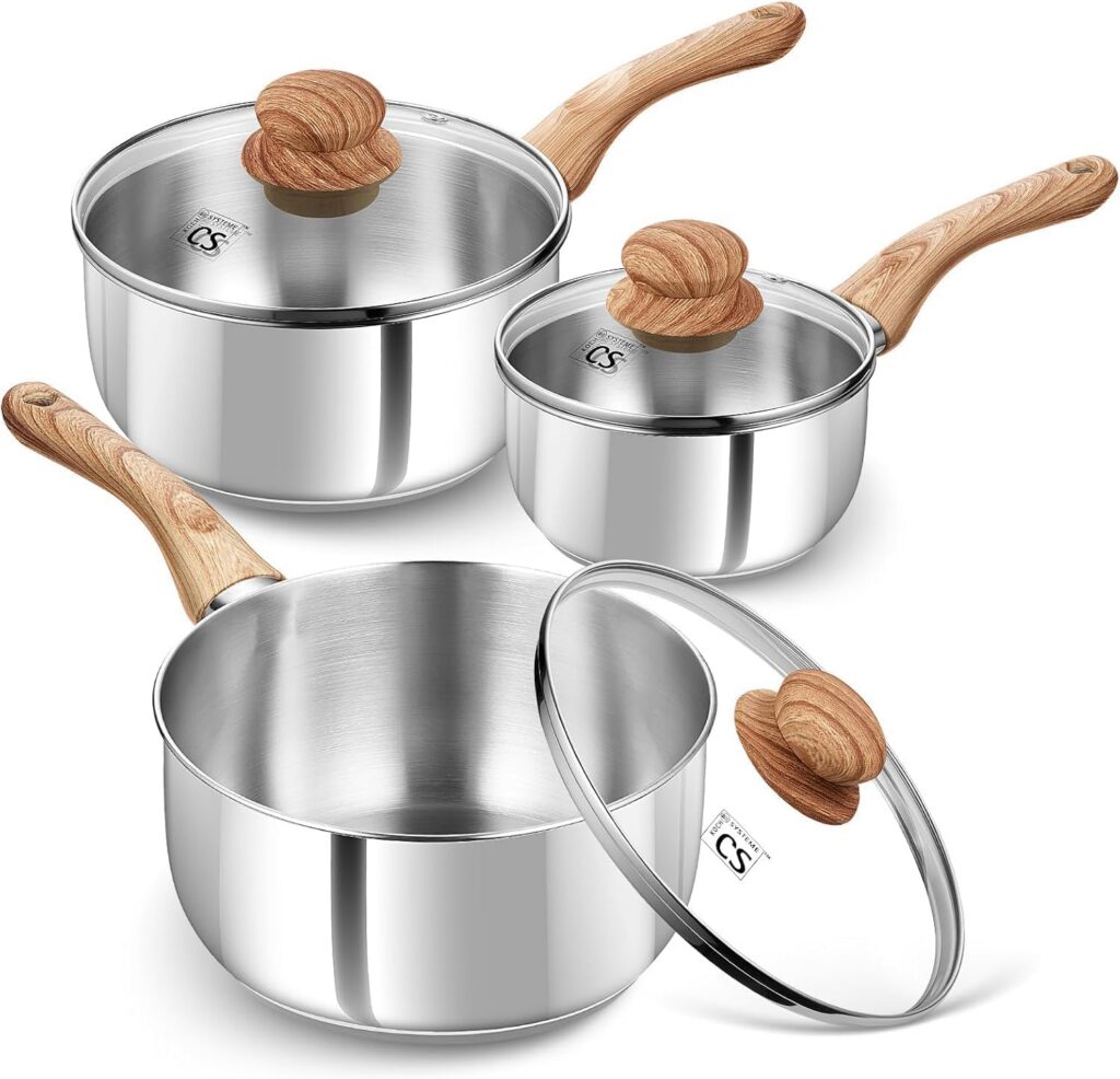 KOCH SYSTEME CS Tri-Ply Stainless Steel Saucepan Set, 16cm, 18cm & 20cm with Lids
