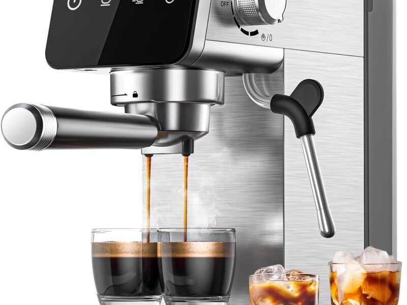 AMZCHEF Compact LED Touch Espresso Maker, 1350W