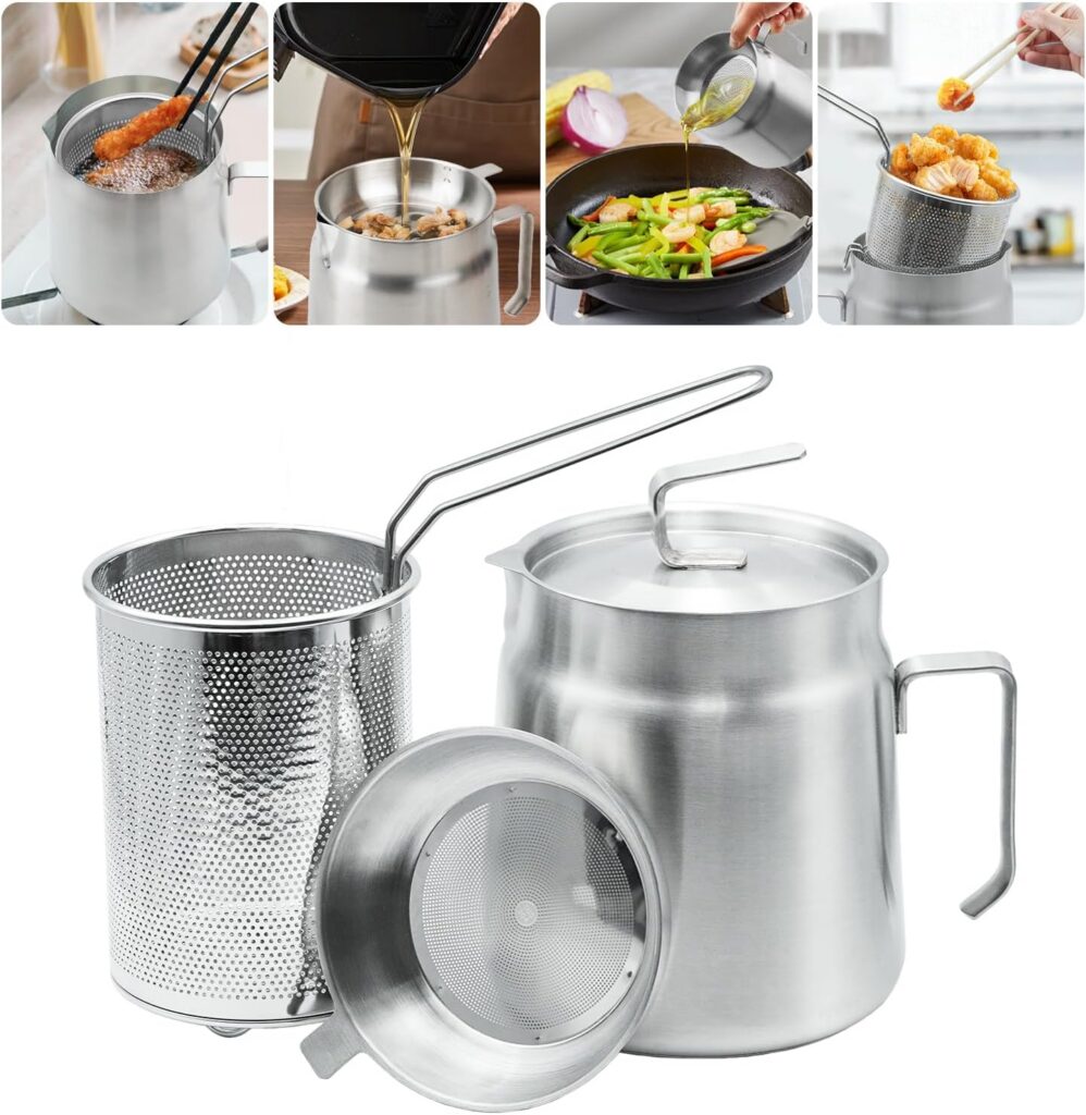 2L Stainless Steel Oil Filter Pot with Deep Fryer Basket
