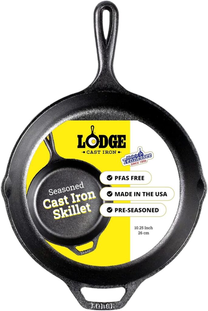 Lodge L8SK3 Cast Iron Skillet with Helper Handle, 10.25 Inch