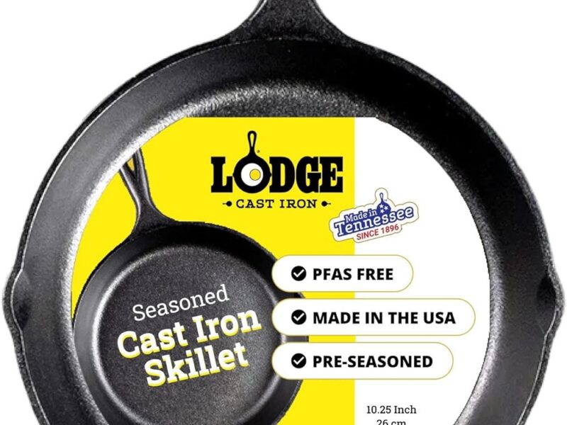 Lodge L8SK3 Cast Iron Skillet with Helper Handle, 10.25 Inch
