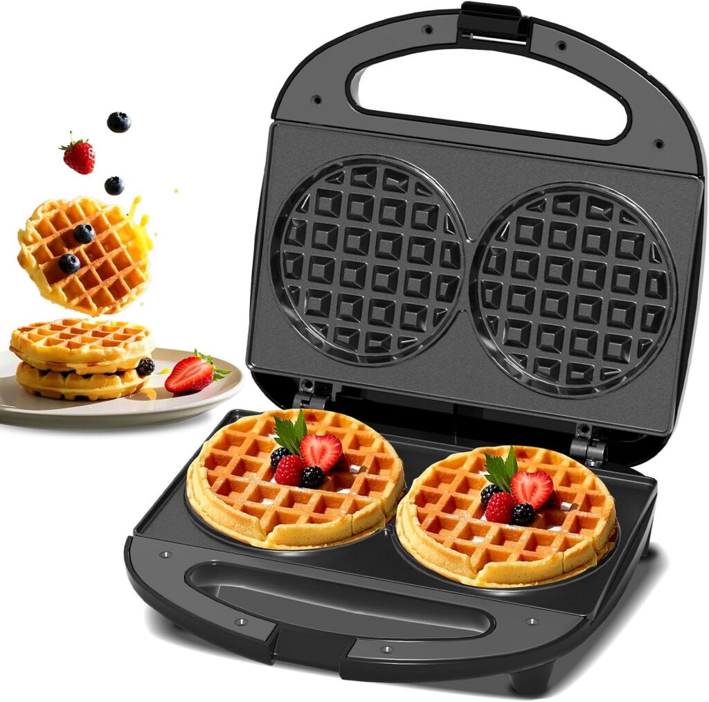 YASHE Double Mini Waffle Maker, Nonstick Cast Iron
