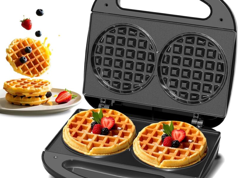 YASHE Double Mini Waffle Maker, Nonstick Cast Iron