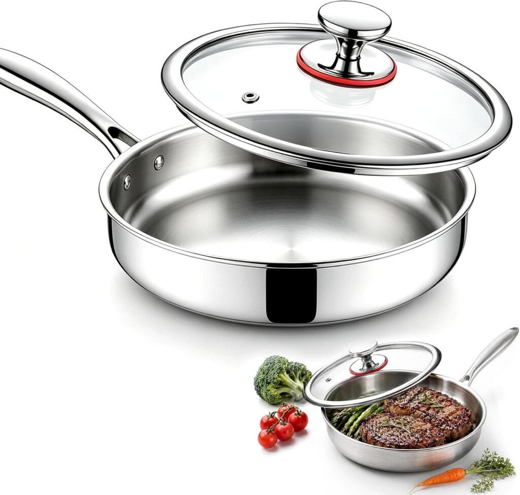 Stainless Steel Frying Pan with Lid, Removable Handle, 26cm
