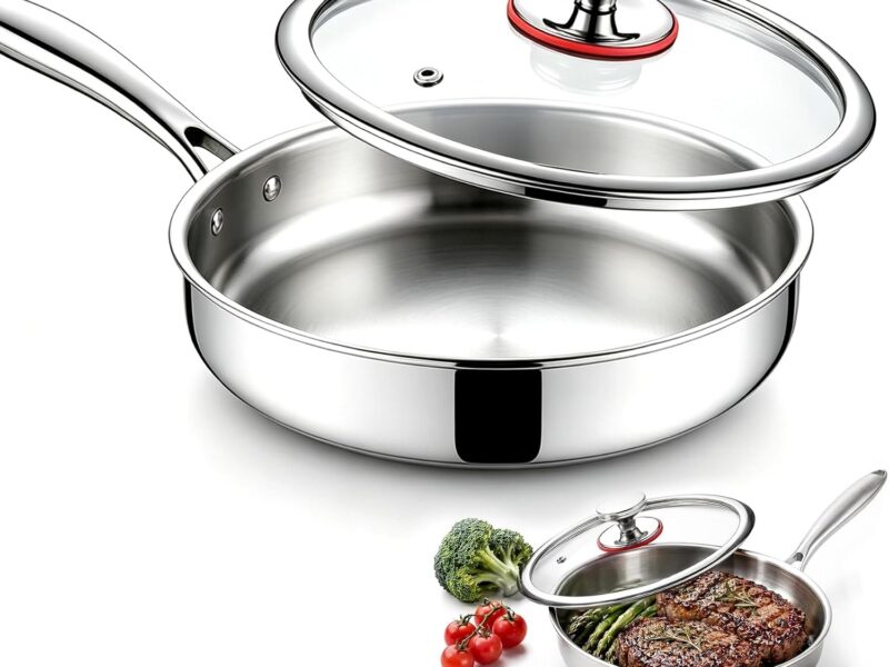 Stainless Steel Frying Pan with Lid, Removable Handle, 26cm