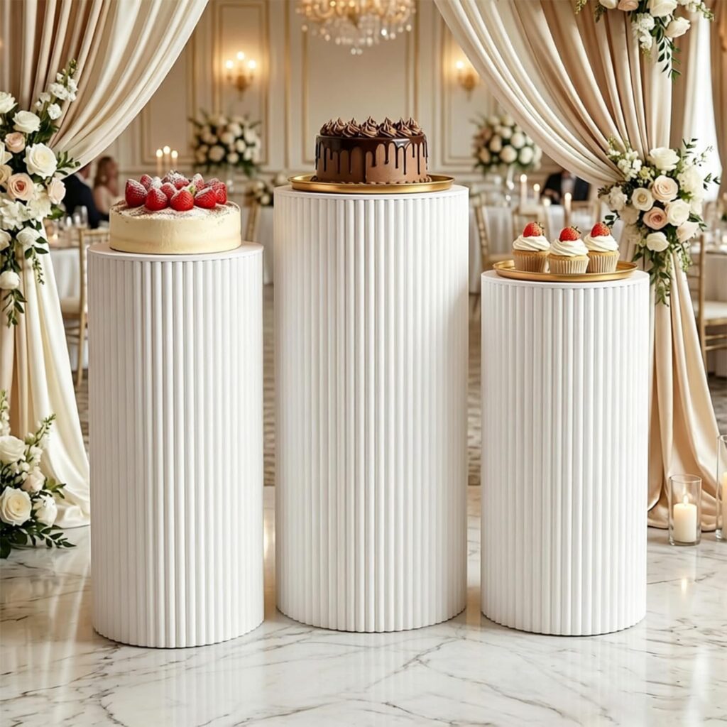 Quintin Pleated Metal Cylinder Pedestal Stands, Set of 3