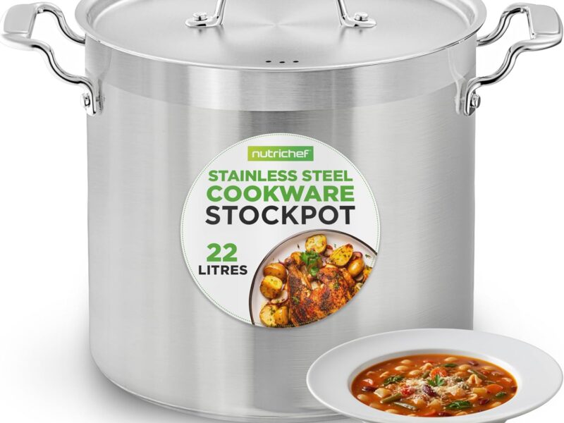 NutriChef Stainless Steel Stock Pot, 22L, Lid