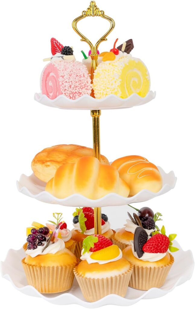Three-Tier Plastic Cake Stand with Metal Rod