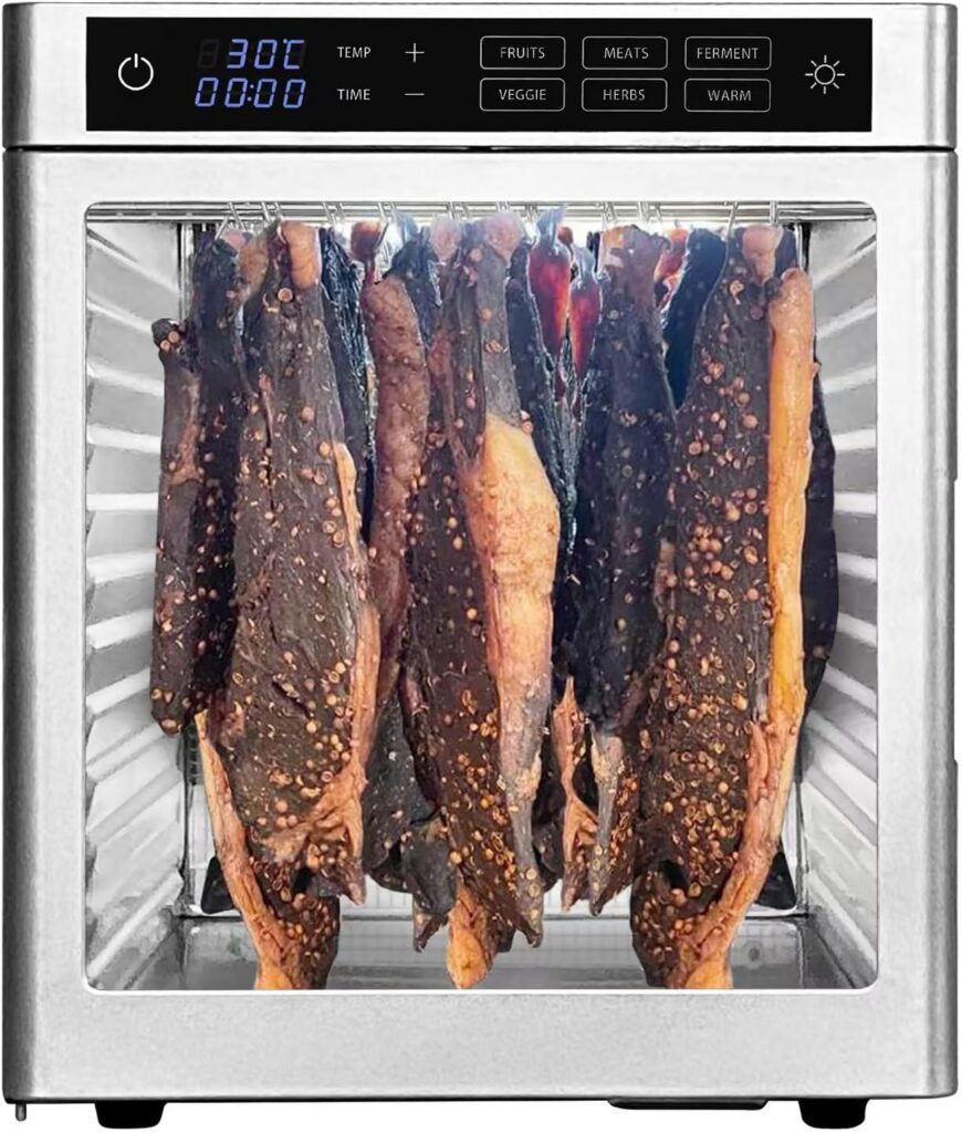 Oiyocemo 12-Tray Food Dehydrator, 800W Stainless Steel with 6 Presets