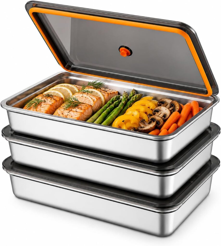 Lidded 304 Stainless Oven Trays, Three Pack