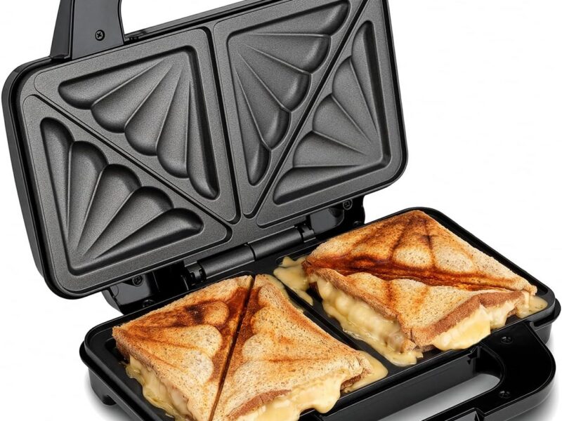 Global Gourmet by Sensiohome 4-Slice Sandwich Toaster, Deep Fill Non-Stick Plates, 900W