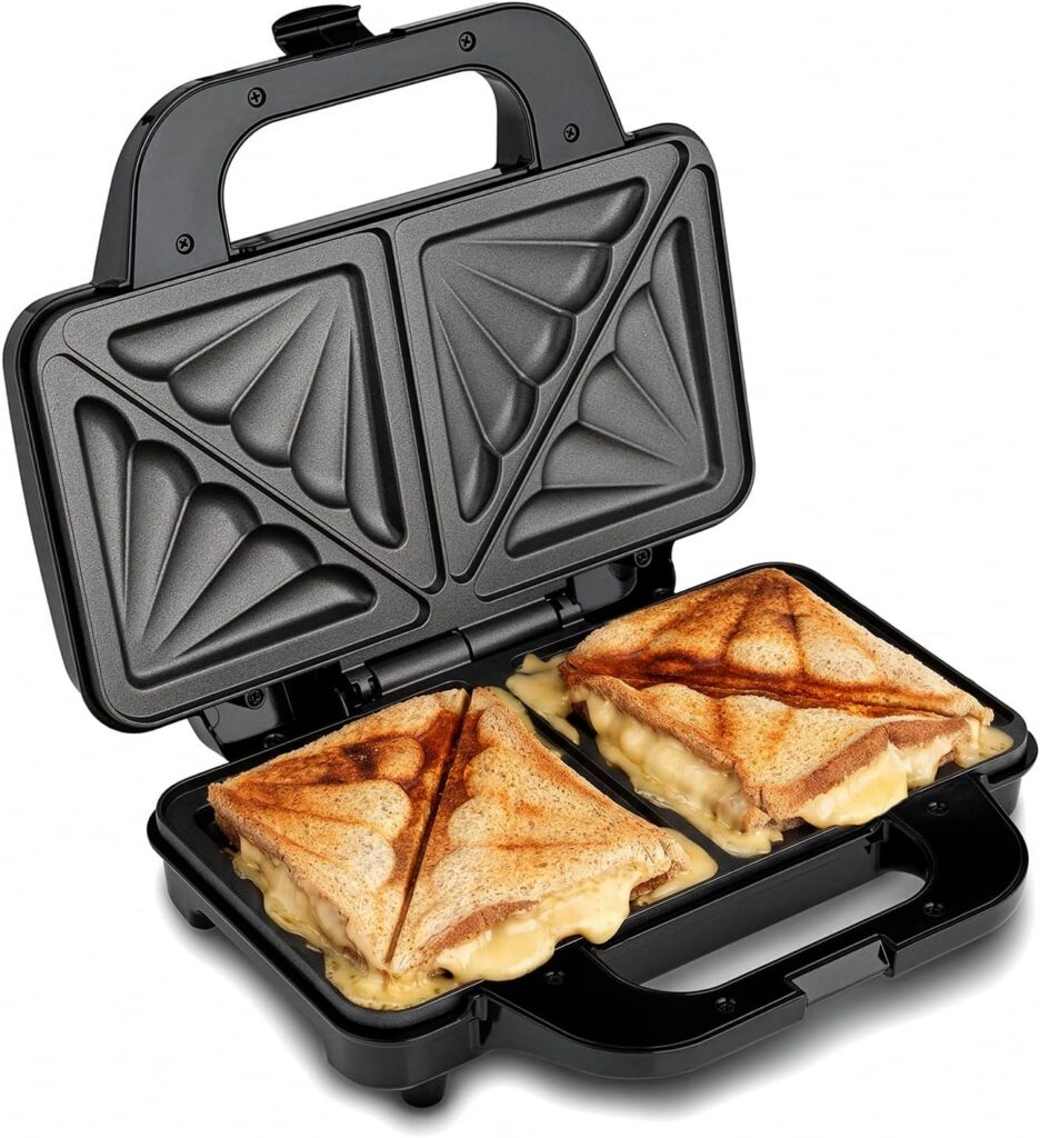 Global Gourmet by Sensiohome 4-Slice Sandwich Toaster, Deep Fill Non-Stick Plates, 900W