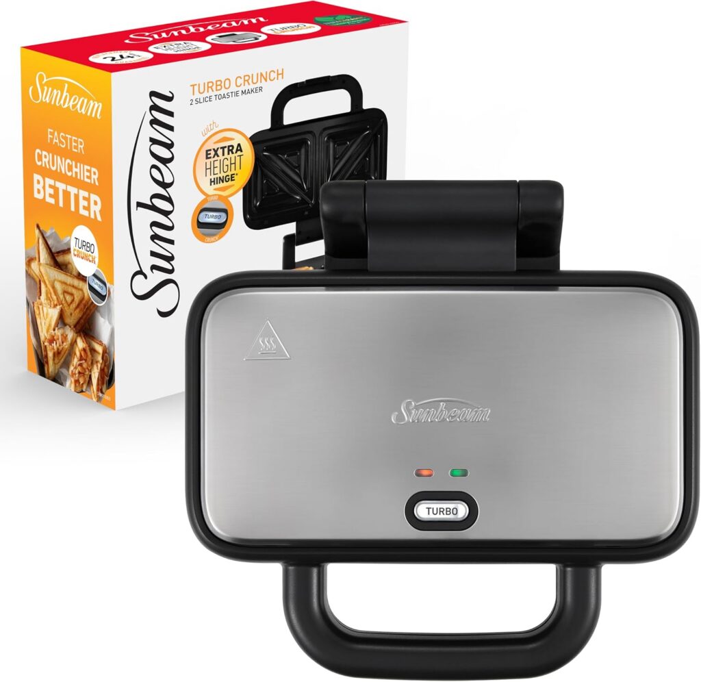 Sunbeam Turbo Crunch 2-Slice Toastie Maker, Extra Height Hinge, Turbo Button, GRM2100SS